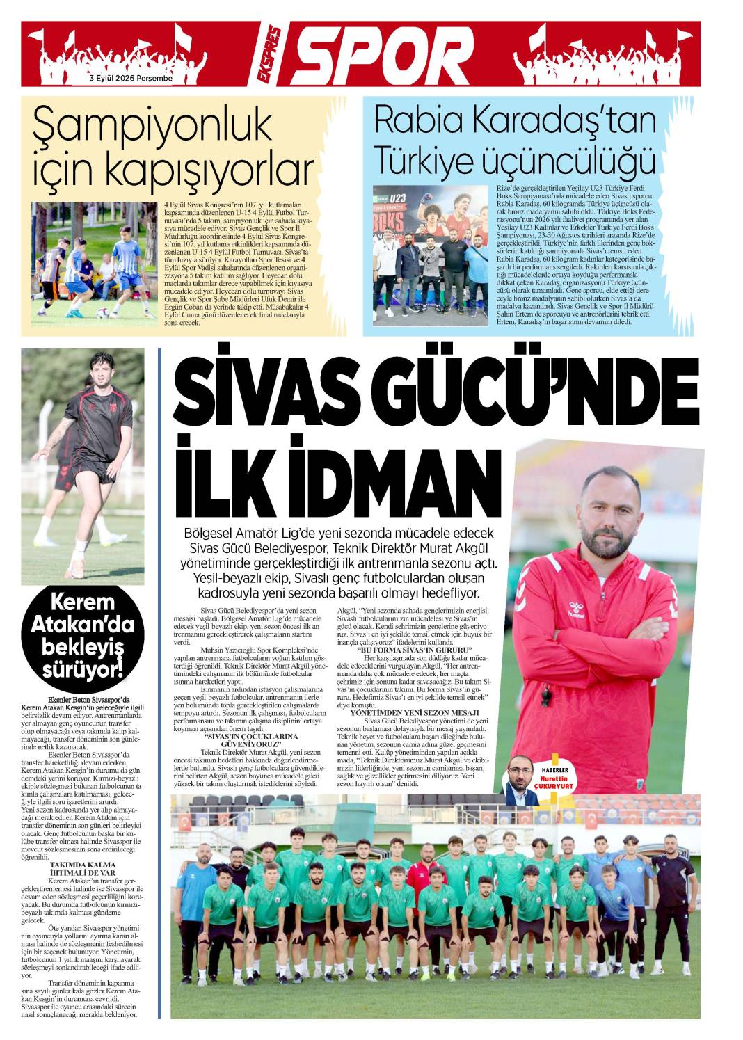 3 Eylül tarihli gazetemiz 1