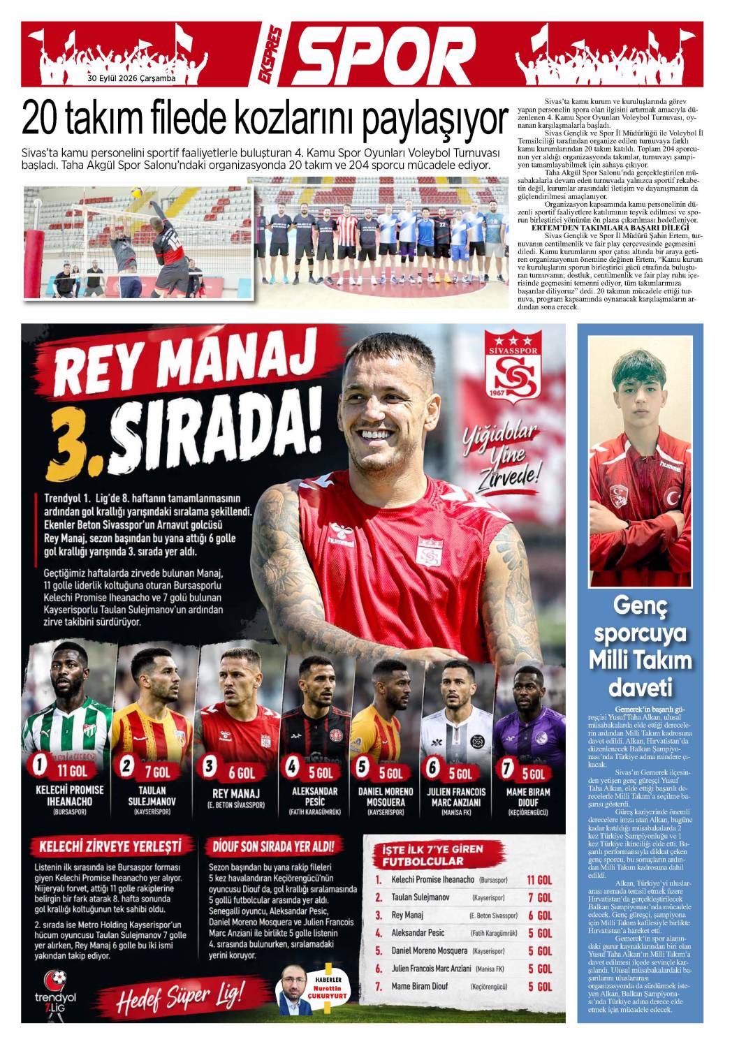 30 Eylül tarihli gazetemiz 2