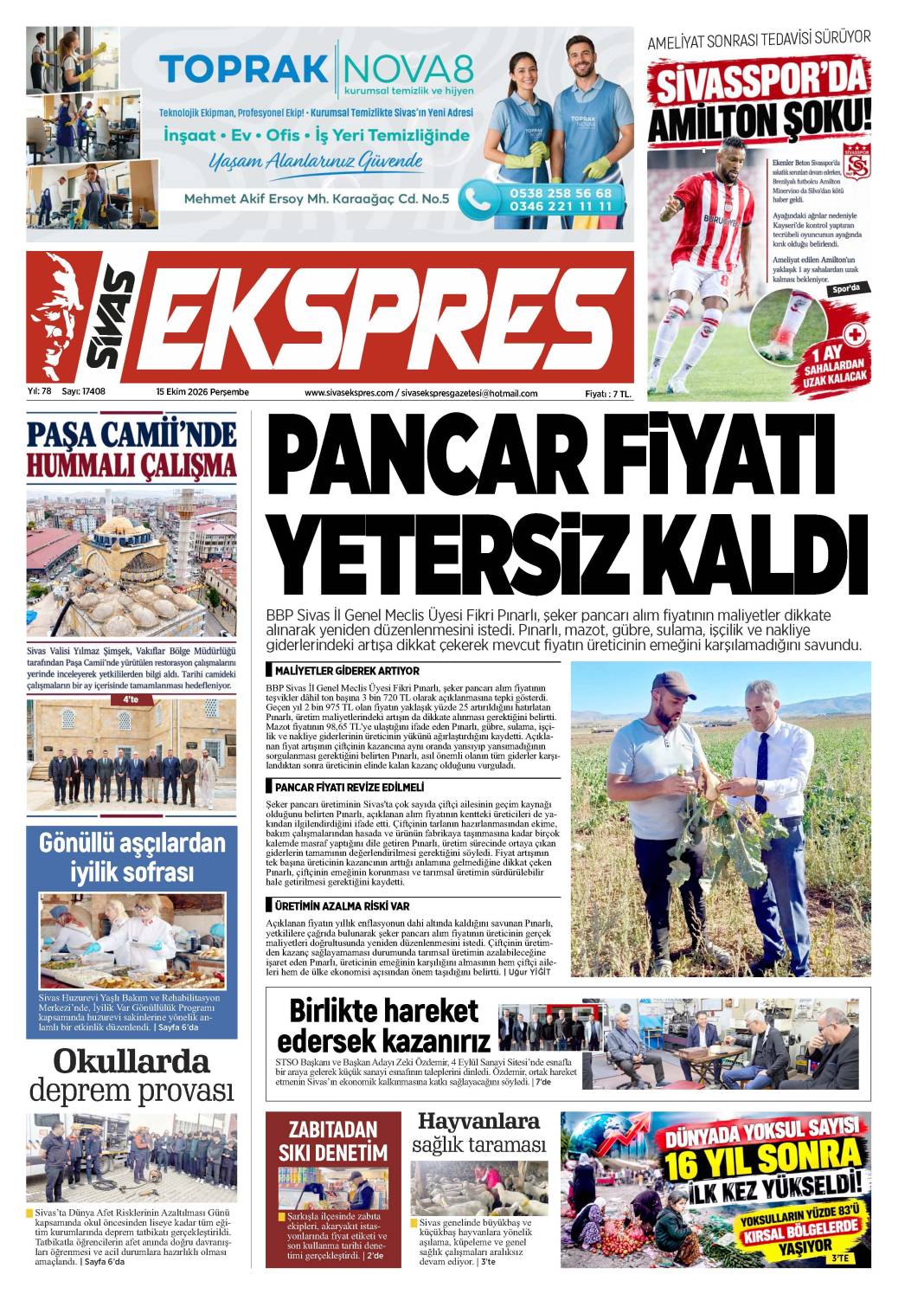 15 Ekim tarihli gazetemiz 2