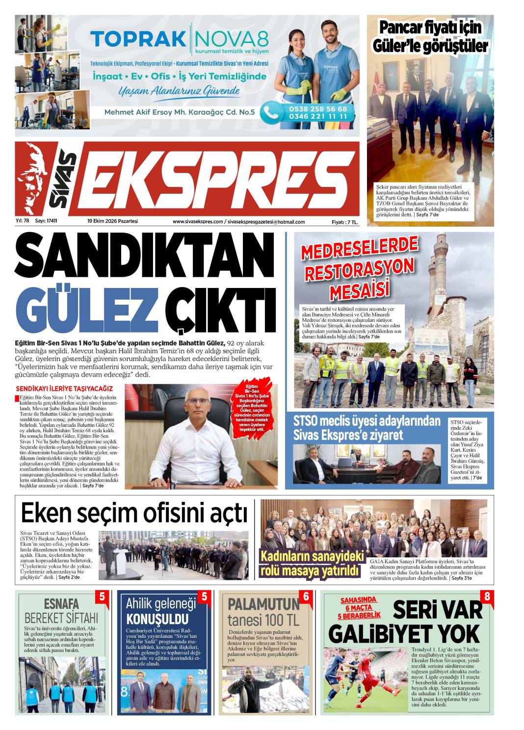 19 Ekim tarihli gazetemiz 2