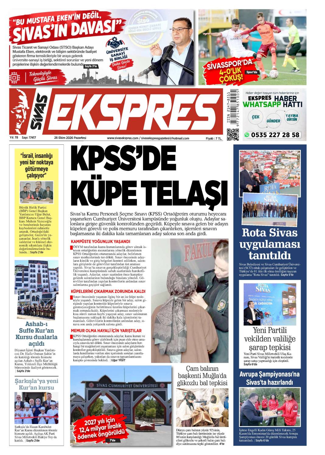 26 Ekim tarihli gazetemiz 2