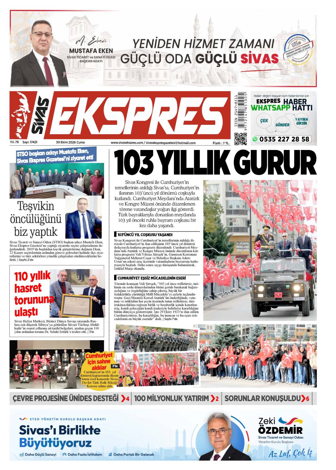 30 Ekim tarihli gazetemiz 2