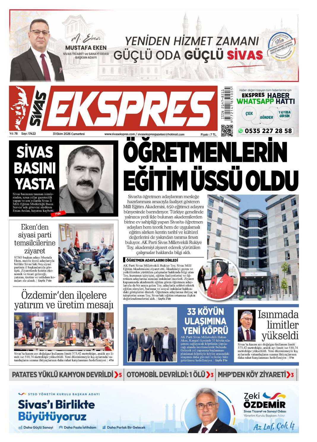 31 Ekim tarihli gazetemiz 1