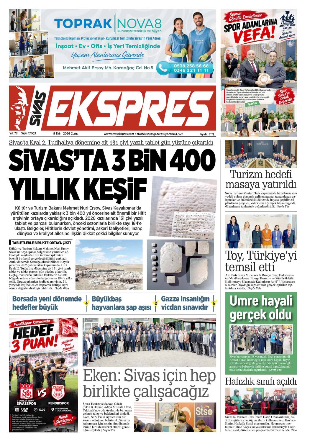 9 Ekim tarihli gazetemiz 2