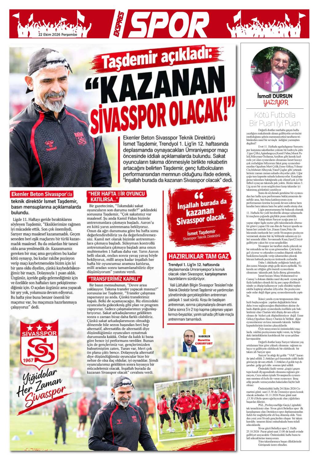 22 Ekim tarihli gazetemiz 2