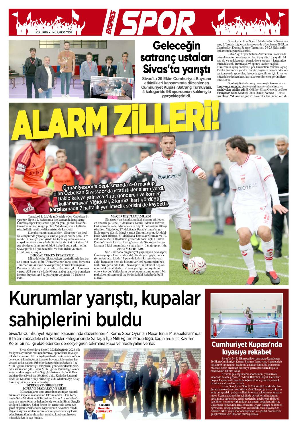 28 Ekim tarihli gazetemiz 2