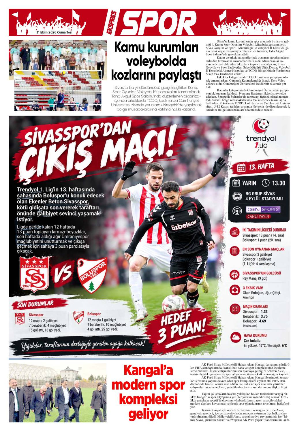 31 Ekim tarihli gazetemiz 2