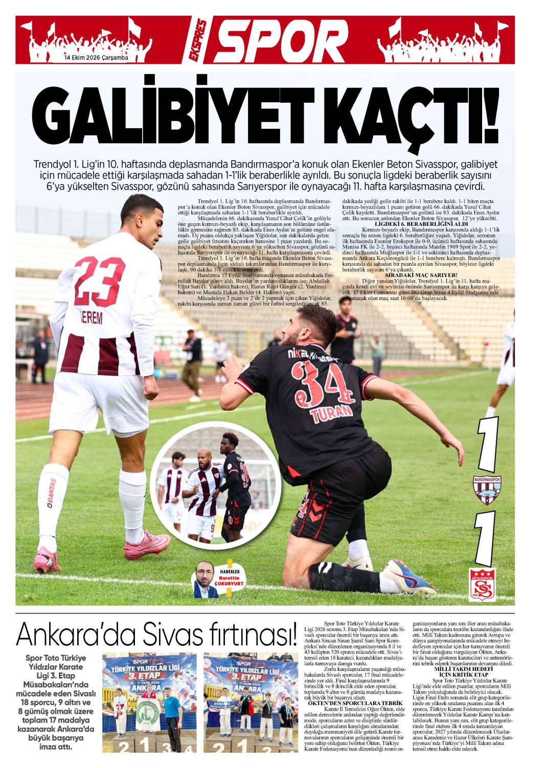 14 Ekim tarihli gazetemiz 2