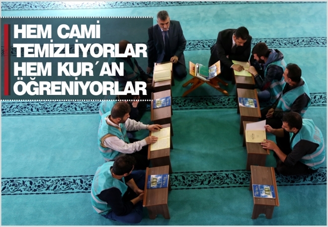 HEM CAMİ TEMİZLİYORLAR HEM KUR´AN ÖĞRENİYORLAR