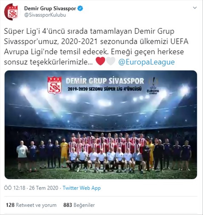 SİVASSPOR´DAN UEFA PAYLAŞIMI