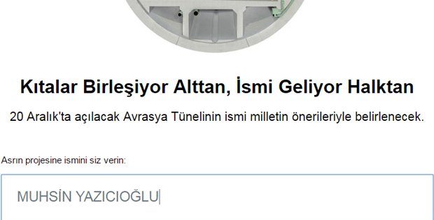AVRASYA TÜNELİNE ?YAZICIOĞLU´ ADI ÖNERİSİ