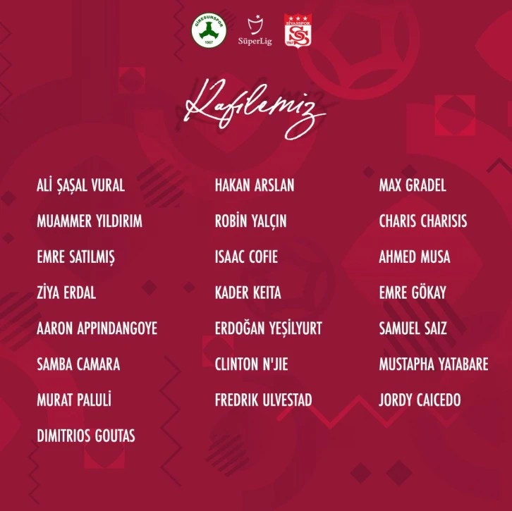 Sivasspor'da 21 kişilik Kafile