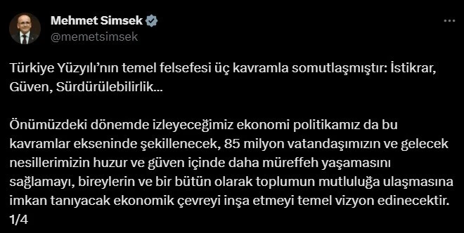 Bakan Şimşek: Güven Kurala Göre Temin Edilebilir