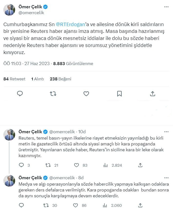 Çelik'ten Reuters'a Tepki