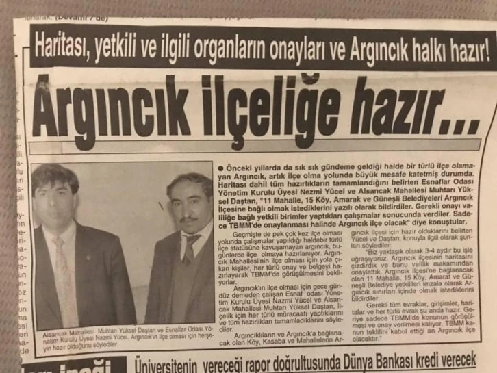 Argıncık 30 Yıldır İlçe Olmak İçin Mücadele Ediyor