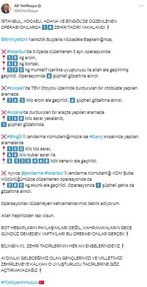 14 Zehir Taciri Yakalandı