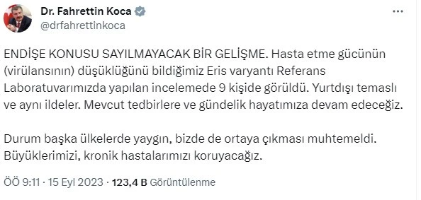 Bakan Açıkladı: Eris Varyantı 9 Kişide Görüldü
