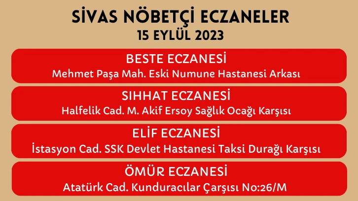 Sivas'ta Bugün Hangi Eczaneler Nöbetçi?