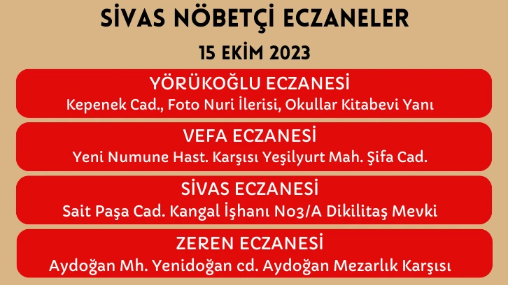 Sivas'ta Bugün Hangi Eczaneler Nöbetçi?