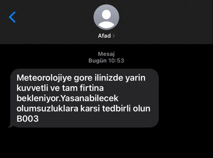 AFAD SMS İle Uyardı