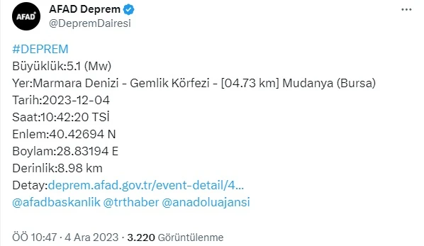 Marmara'da Korkutan Deprem