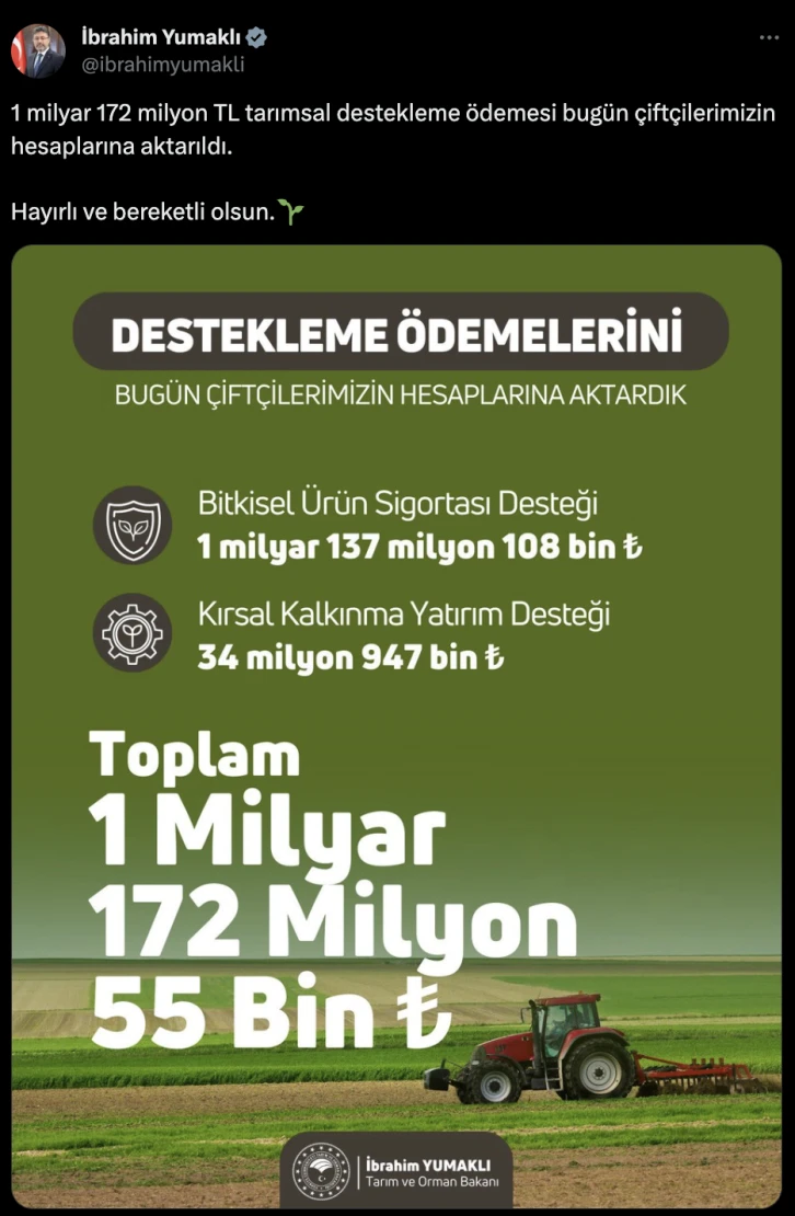 Milyonlarca Çiftçiye Güzel Haber! Hesapları Kontrol Edin