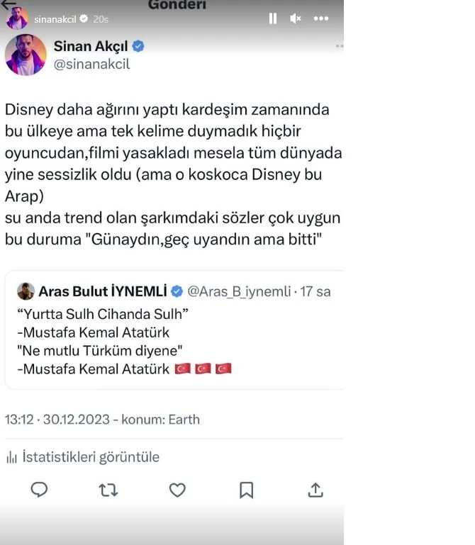 Sinan Akçıl'dan Aras Bulut İynemli'ye Sert Çıkış!