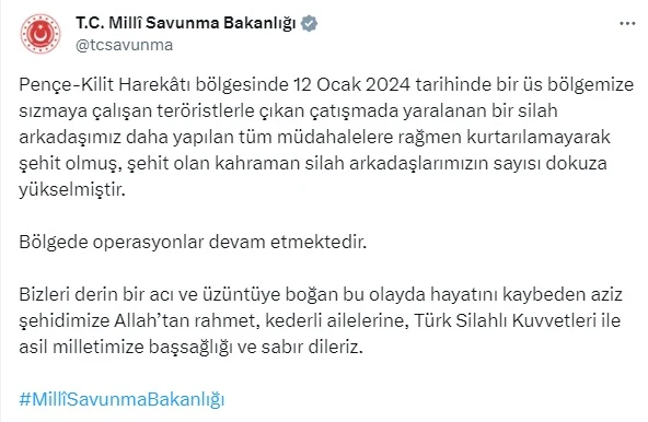 Şehit Sayısı 9'a Yükseldi
