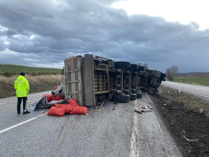 Soğan Yüklü TIR Devrildi