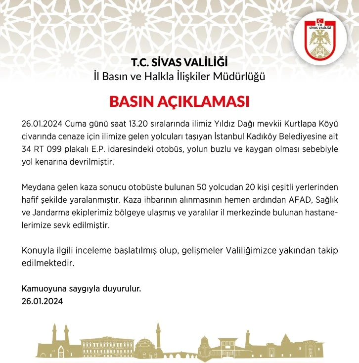 Valilikten Otobüs Kazasına İlişkin açıklama