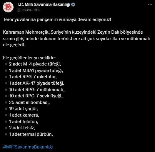 Zeytin Dalı'nda Mühimmat Ele Geçirildi