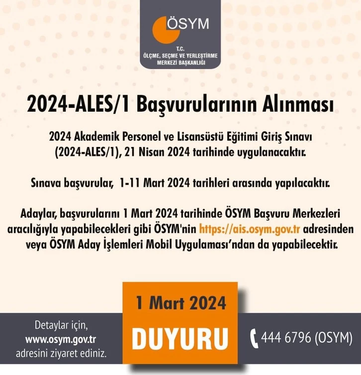 2024-ALES/1 Başvuruları Başladı   