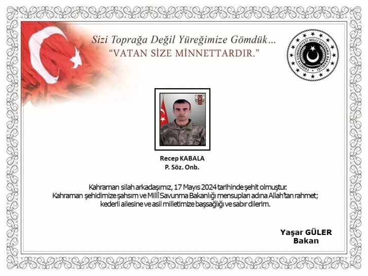 Pençe-Kaplan Bölgesinde 1 Şehit