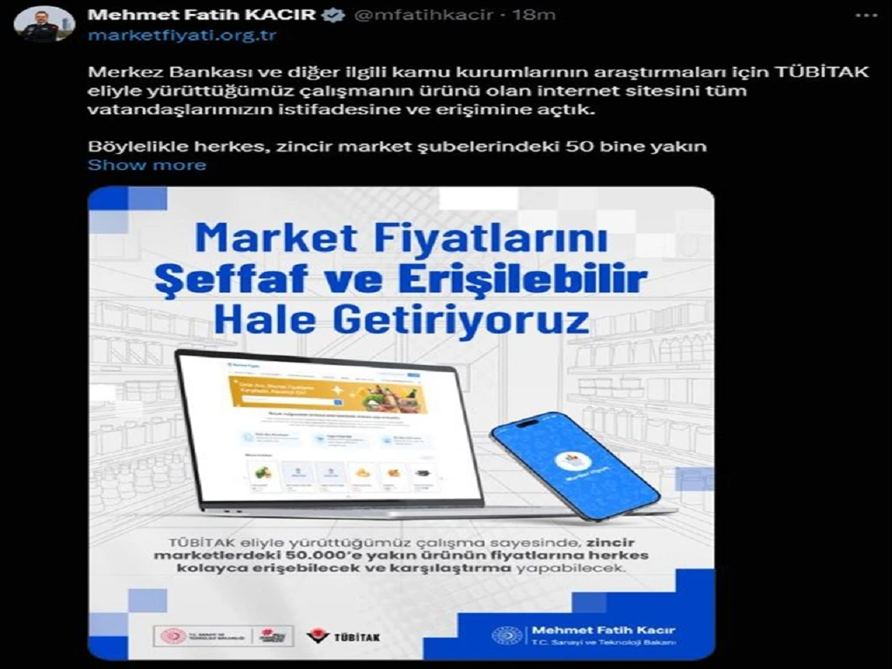 Bakan açıkladı: Market Fiyatları Tek Adreste