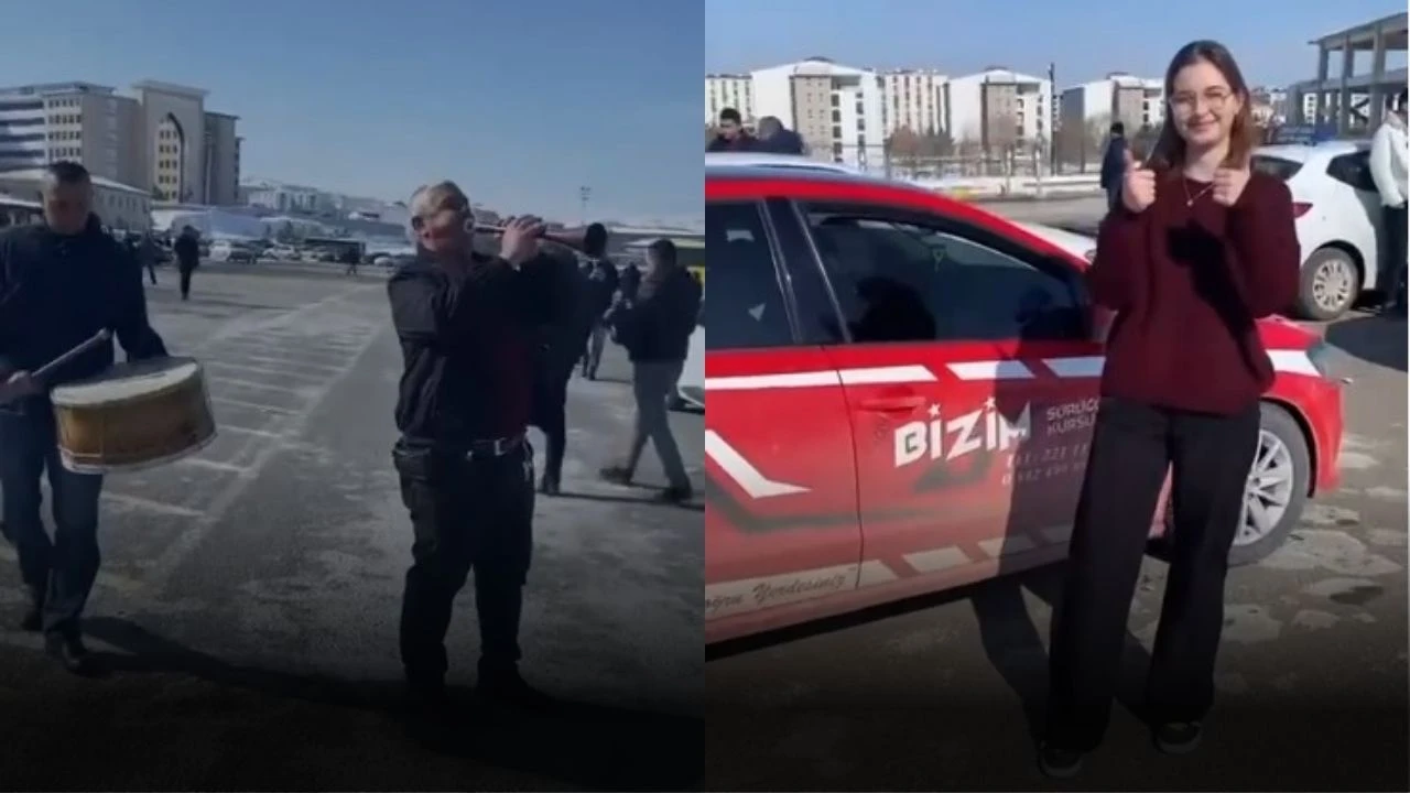 Sivas'ta Ehliyet Sınavını Geçen Kursiyerden Davul Zurna Şov