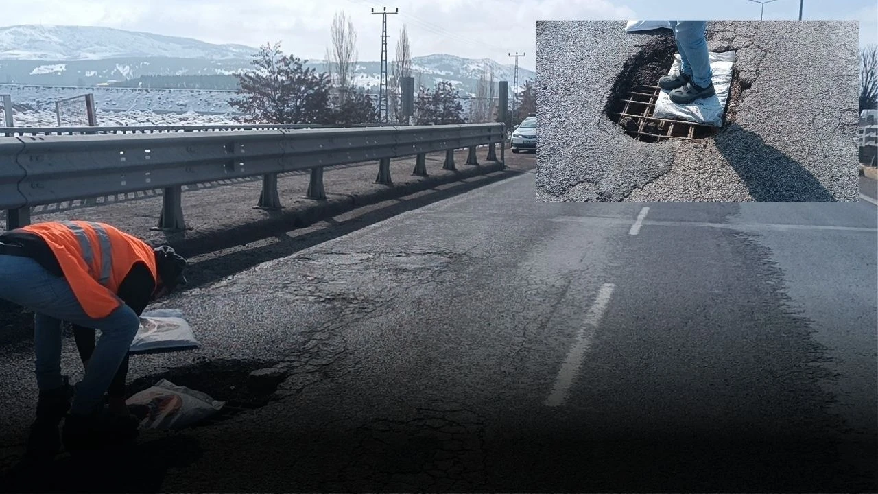 Sivas'ta Karayolunda Oluşan Çöküntüler Tehlike Saçıyor   