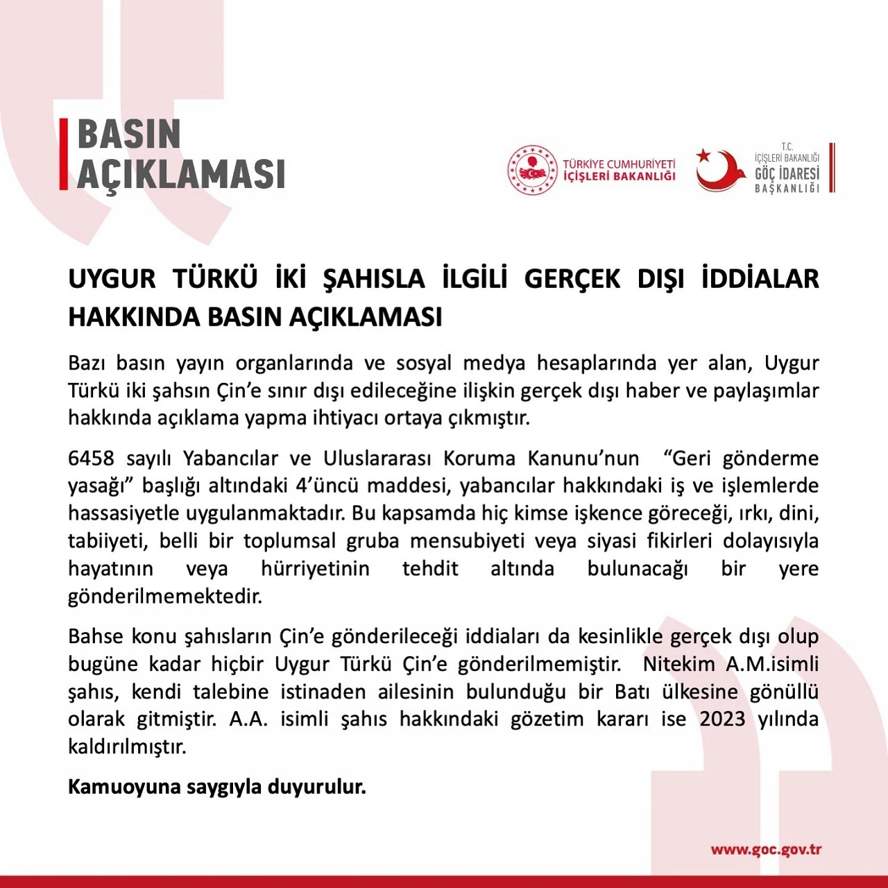 Göç İdaresi Başkanlığı, iddiaları yalanladı