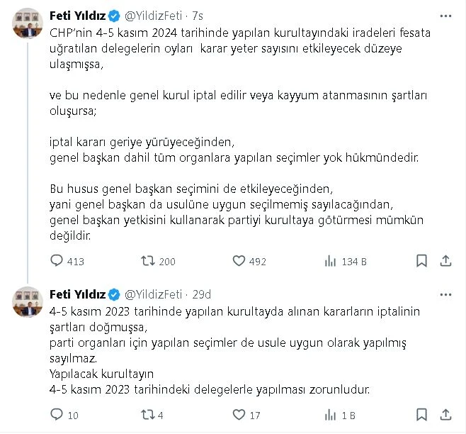 CHP'nin kurultayı aynı delegelerle yapılmalı
