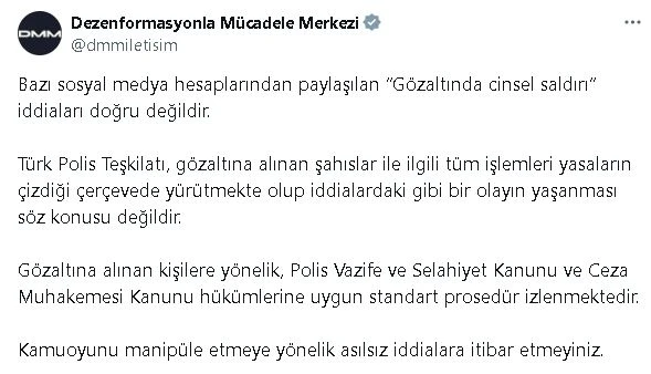 Gözaltında cinsel saldırı' iddialarına ilişkin açıklama