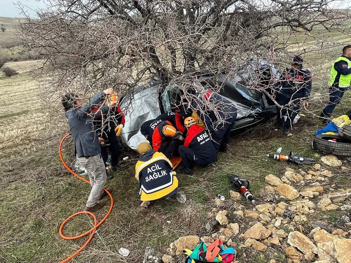 Sivas'ta Otomobil Devrilip Ağaca Çarptı: 1 Yaralı
