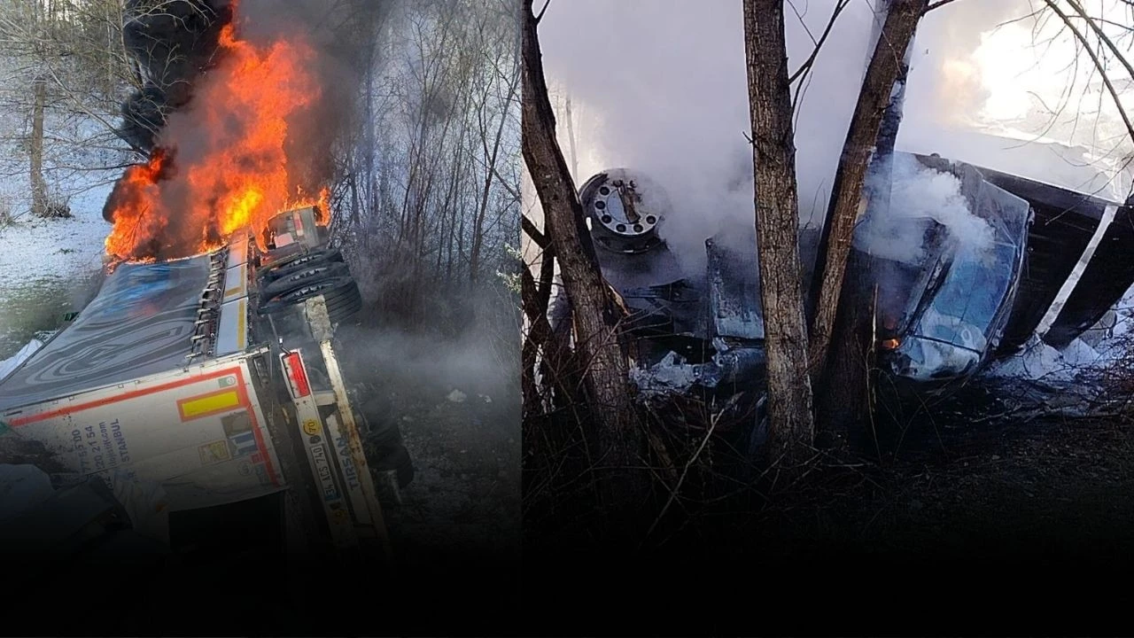 Sivas'ta Devrilip Yanan TIR'ın Sürücüsü Öldü