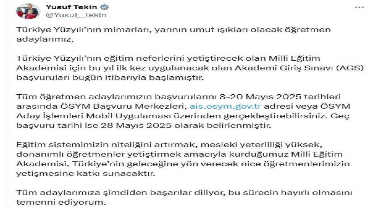 Milli Eğitim Akademisi Giriş Sınavı başvuruları başladı