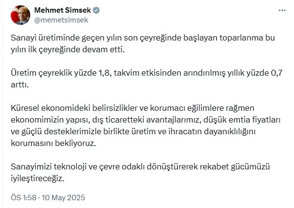Sanayi üretimindeki toparlanma devam etti