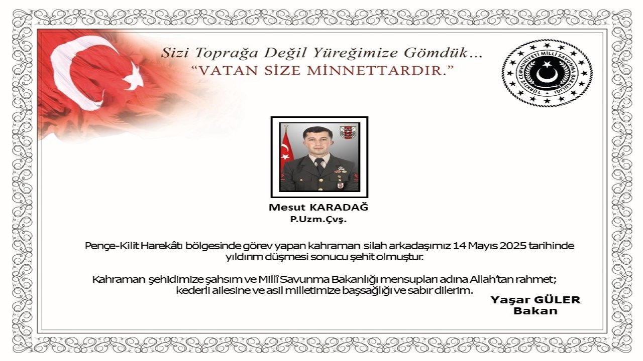 Pençe-Kilit bölgesinde 1 asker şehit oldu