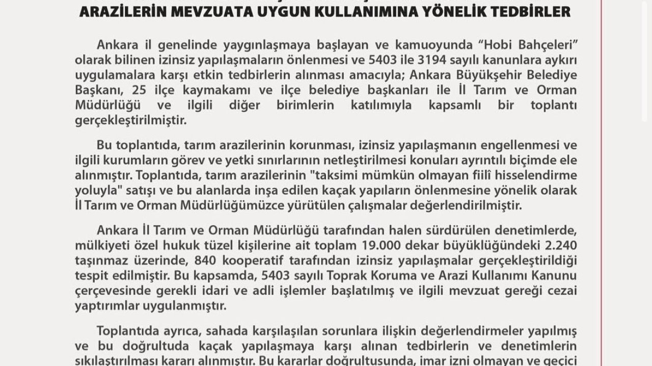 Hobi bahçelerine ilişkin karar: Kaçak yapılara yasak