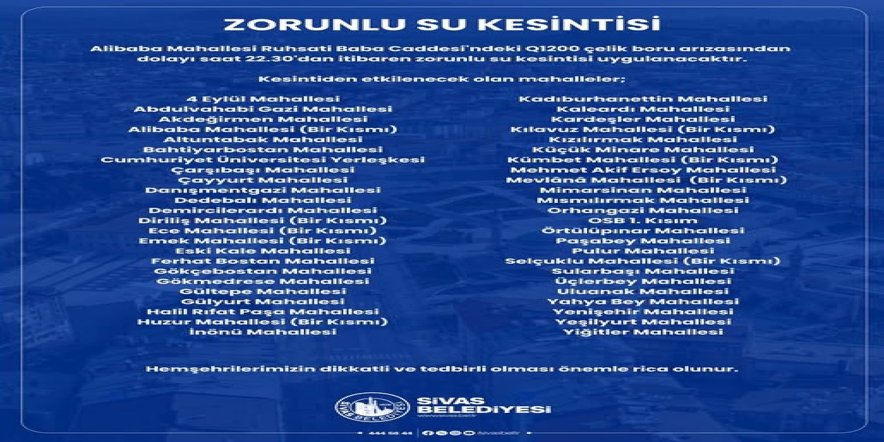 Sivas Susuz Kalacak: 48 Bölgede Sular Akmayacak