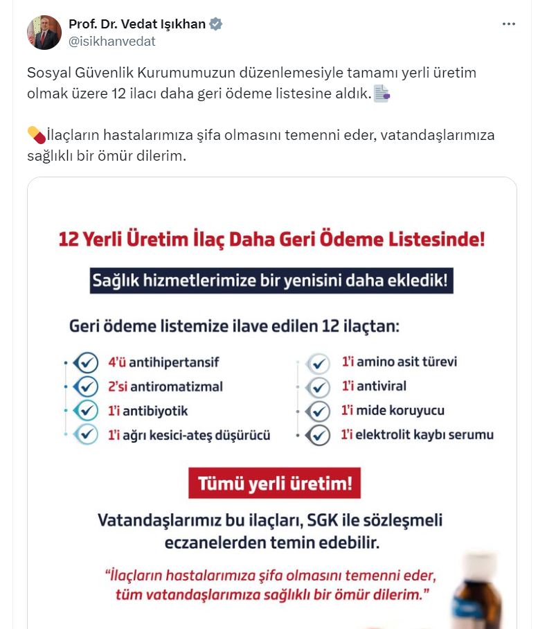12 ilaç daha geri ödeme listesine alındı