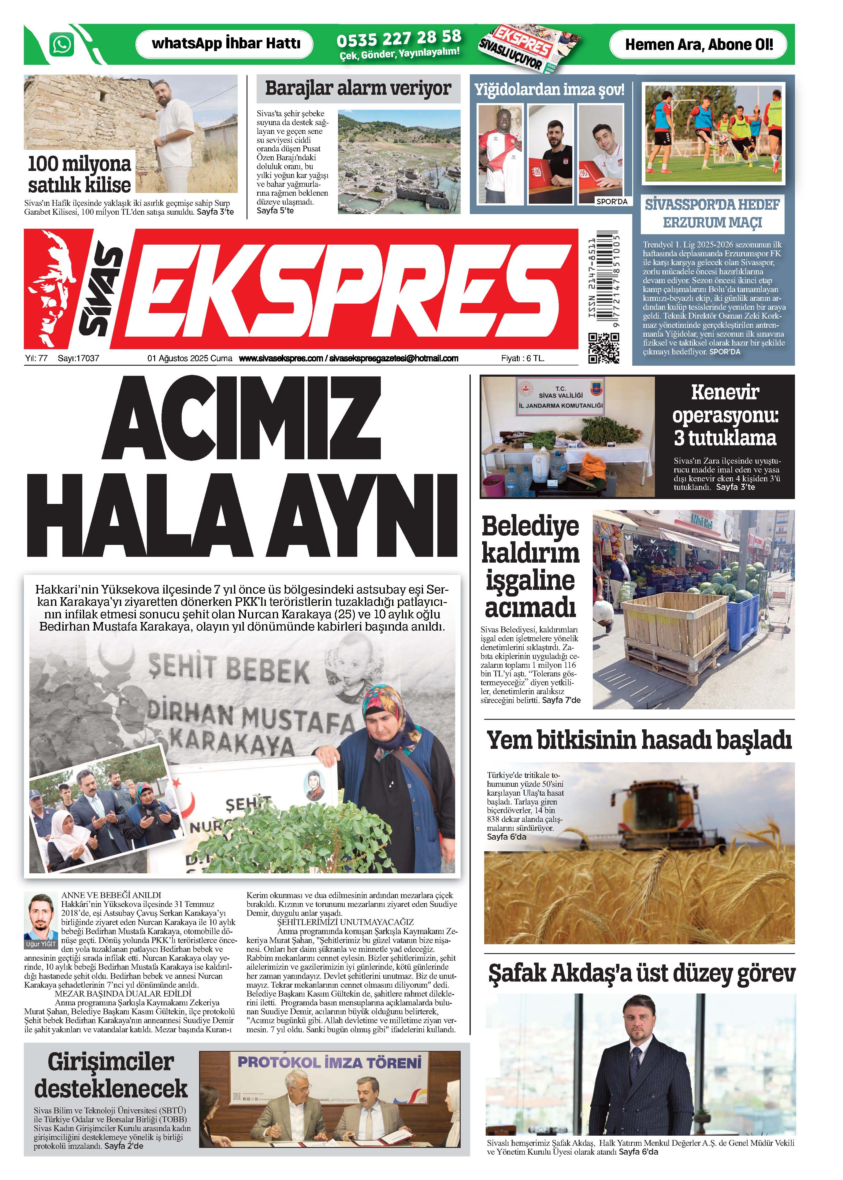 1 Ağustos tarihli gazetemiz