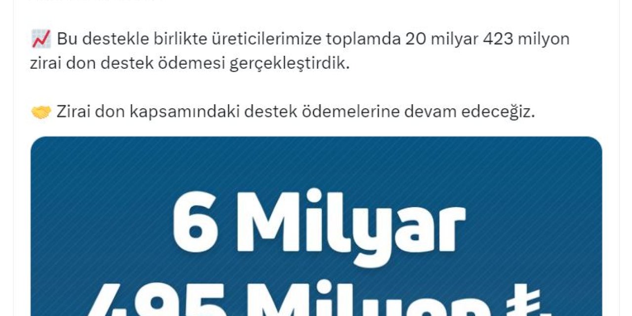 20 milyar 423 milyon lira zirai don desteği