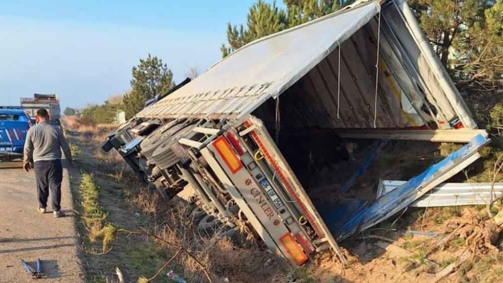Kontrolden çıkan tır devrildi: 5 büyükbaş telef oldu